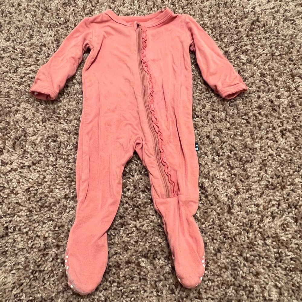Kickee Pants coral ruffle zippies